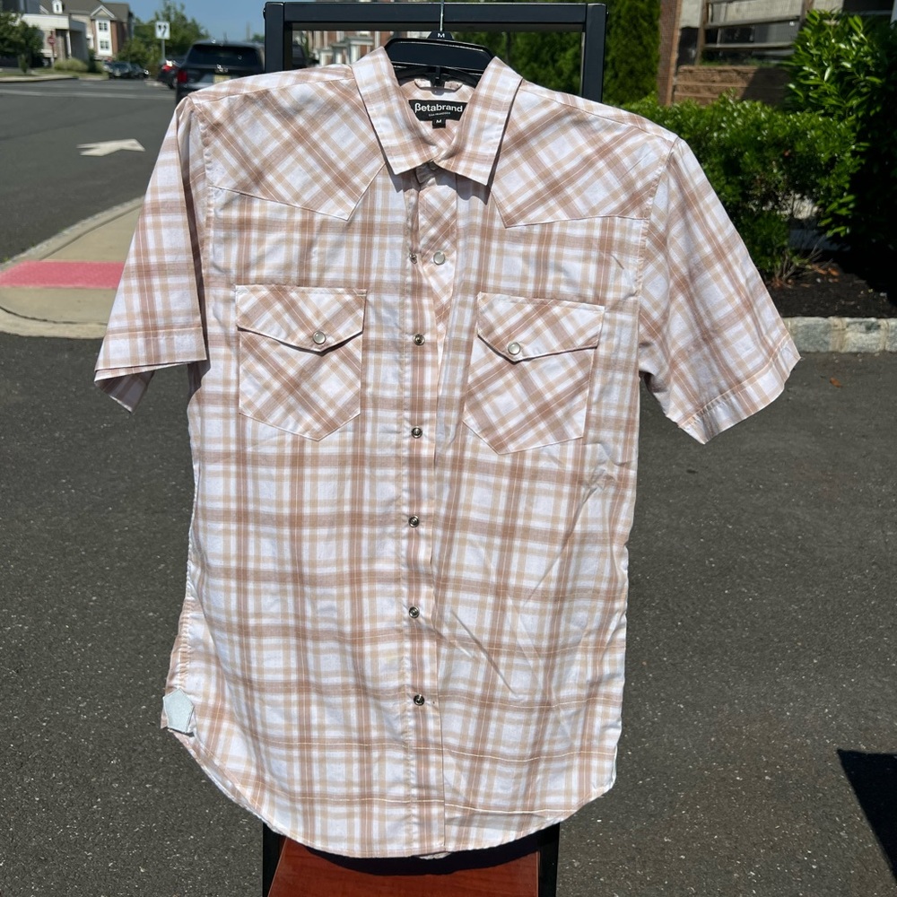 Betabrand Reflective Buttonup Unisex plaid shirt. Size M